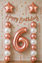 Rose Gold 6Th Birthday Celebration Set; White Gold Balloon, Number Star Foil and Banner