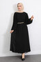Lace Chain Belted Dress Y0118 - Black - 2