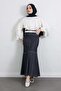 Contrast Stitching Pieces of Denim Skirts Y0115 - Dark Blue - 2