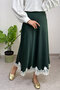 Lace Detailed Satin Skirt 0038 - Emerald Green - 3