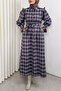 Belted Plaid Dress 0066 - Dark Blue