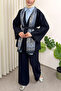 Wide Sleeve Kimono Belted Pants Set 0047 - NAVY BLUE - 5