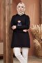 Asiya Oversize Bear Embroidered Hooded Tunic 1335 - Black