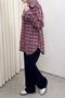 Pleated Sleeve Plaid Shirt 0067 - Bordo - 4