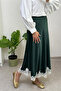 Lace Detailed Satin Skirt 0038 - Emerald Green - 2