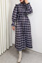 Belted Plaid Dress 0066 - Dark Blue - 4