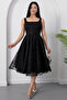 Square Neck Sequined Lace Dress with Gloplu Bal165 - 5