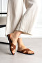 Tan Crossed Blunt Toe Women's Slippers for Outdoor and Home Use - 4