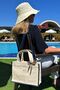 Navy Blue & Ecru Canvas Pallet Tote Bag Adjustable Strap Women's Hand and Shoulder Bag - 3