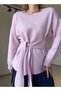 Crew Neck Belted Oversized Sweater - 6