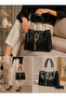 4 Compartment Women's Shoulder Bag with Gold Accessories - Crossbody Strap - 3