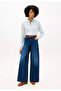 Women's Loose Fit Wide Leg Denim Navy Blue Jeans - 2