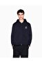 Men's Regular Fit Ax Logo Detailed Zippered Hooded Long Sleeve Navy Blue Sweatshirt
