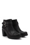 Women's Black Zippered Thick Heeled Boots - 4
