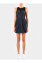 Women's Gathered Round Neck Sleeveless Mini Navy Blue Dress