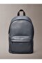 Men's Zipper Closure Small Compartment Ck Letter Pattern Leather Metal Logo Gray Backpack