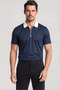 Men's Regular Fit Half Zippered Metallic Logo Detailed Cotton Pack Short Sleeve Navy Blue Polo Collar T-Shirt
