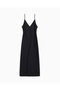 Women's Shiny Satin V-Neck Slit Midi Length Black Dress - 4