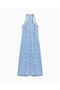 Women's Denim Fabric Sleeveless Zipper Closure Long Length Blue Dress - 2