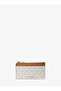 Women's Logo Embossed Zippered Canvas Ecru Card Holder