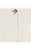 Women's High Waist Wide Leg Denim Fabric Ecru Trousers with Pockets - 4