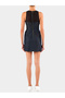 Women's Gathered Round Neck Sleeveless Mini Navy Blue Dress - 2