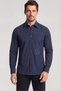 Men's Slim Fit Waist Logo Embroidered Cotton Long Sleeve Navy Blue Shirt