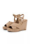 Women's 100% Suede High Heeled Beige Sandals - 2