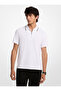 Men's Zipper Closure Short Sleeve Mk Print Patterned White Polo Neck T-Shirt