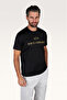 Men's Regular Fit Round Collar Logo Embroidered Cotton Short Sleeve Black-Gold T-Shirt