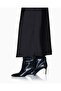 Women's Regular Cut Pleated Satin Midi Length Black Skirt - 3