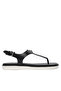 Women's Metallic Logo Detailed Comfortable Sole Leather Black Sandals