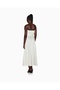 Women's Strapless Collar Long Length Button Detail 100% Linen Beige Dress - 3