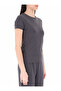 Women's Rhinestone Patterned Round Neck Short Sleeve Gray T-Shirt - 2
