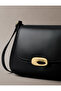 Women's Adjustable Cross Strap Leather Black Shoulder Bag with Metal Buckle - 5