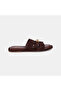 Women's Bitter Brown Gold Lock Detailed Suede Slippers - 2