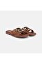 Women's Tan Large Leather Slippers with Gold Accessory Detail