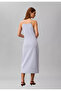 Women's Slim Fit Narrow Strap Cotton Plain Woven Fabric Blue Dress - 4