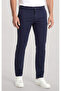 Men's Regular Fit Cotton and Silk Blend Straight-Leg Navy Blue Trousers - 3