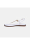 Women's White Leather Flip-Flop Sandals with Gold Buckle Accessories - 3