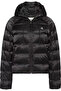 Women's Regular Fit Hooded Quilted Patterned Goose down Filled Long Sleeve Black Coat