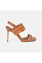 Women's Orange Crocodile Printed Thin Heeled Leather Evening Dress Sandals - 2