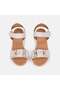Women's Beige Velcro Wedge Heeled Leather Sandals - 3