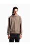 Men's Regular Fit Eagle Logo Textured Hooded Brown Sweatshirt