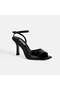 Women's Black Adjustable Buckle Patent Leather Heeled Sandals - 5