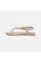 Women's Gold Flip-Flop Sandals with Elastic Back and Stone Detail - 3