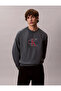 Men's Ck Text Pattern Long Sleeve Cotton Crew Neck Gray Sweatshirt