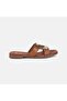 Women's Tan Large Leather Slippers with Gold Accessory Detail - 2