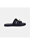 Women's Black Gold Leather Slippers with Lock Detail - 2