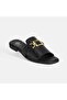 Women's Black Leather Slippers with Metal Buckle Accessories - 5